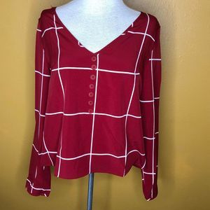 Shein Shirt Red White Striped V-Neck Blouse New M